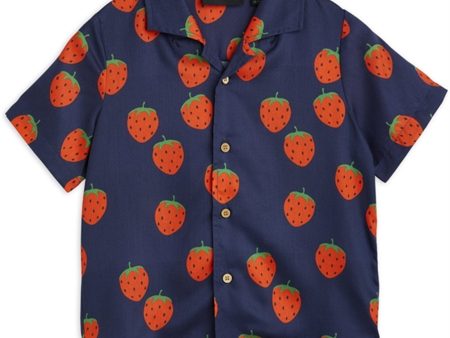 Mini Rodini Strawberries Aop Woven T-shirt Blue Supply