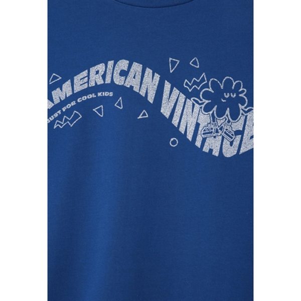 American Vintage T-shirt Droit Mc Col Rond Imprime Bleu Roi Vintage Online Hot Sale