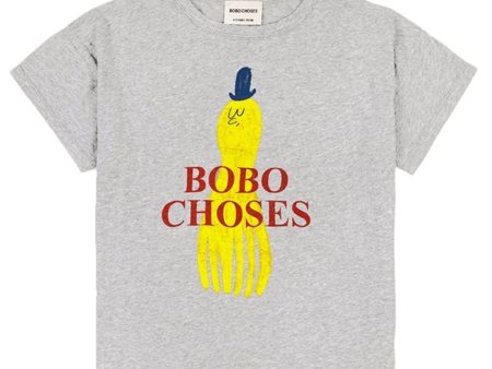 Bobo Choses Light Heather Grey Yellow Squid T-Shirt For Sale