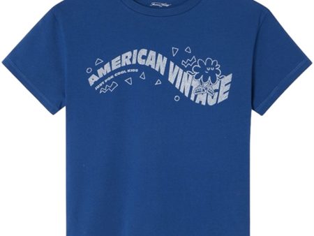 American Vintage T-shirt Droit Mc Col Rond Imprime Bleu Roi Vintage Online Hot Sale