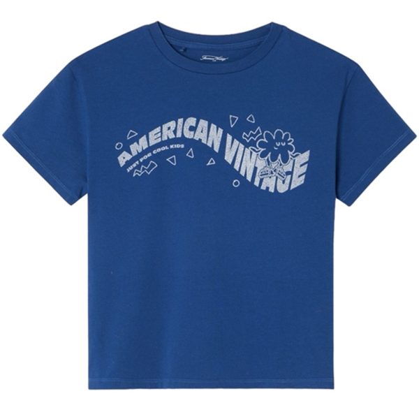 American Vintage T-shirt Droit Mc Col Rond Imprime Bleu Roi Vintage Online Hot Sale