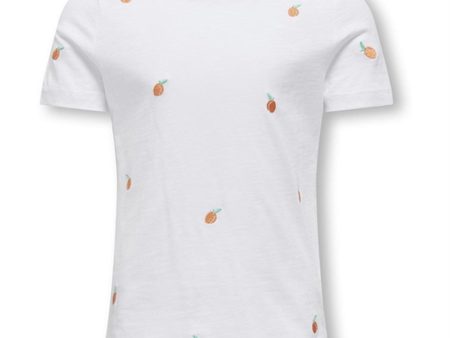 Kids ONLY Bright White Peach Ketty T-Shirt For Sale