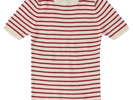 FUB Ecru Crimson Red Rib T-shirt For Sale